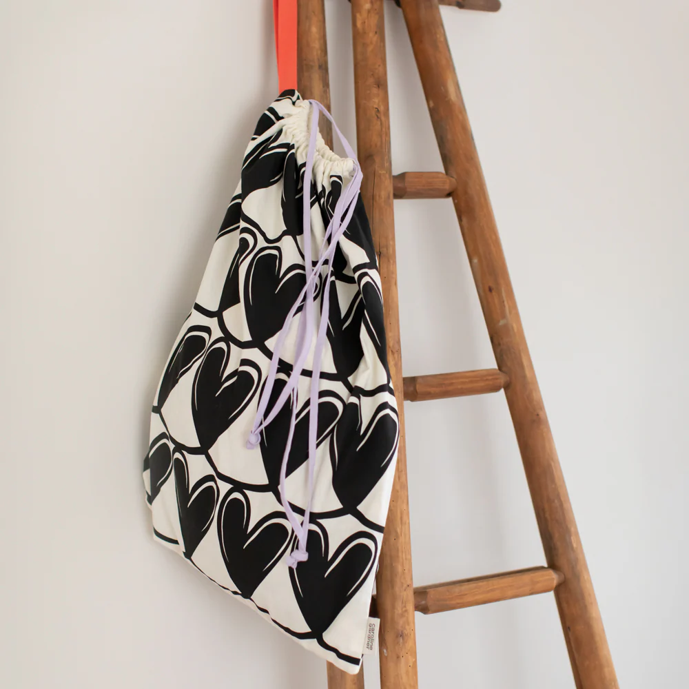 Mono Looped Hearts Drawstring Laundry Bag - Image 2