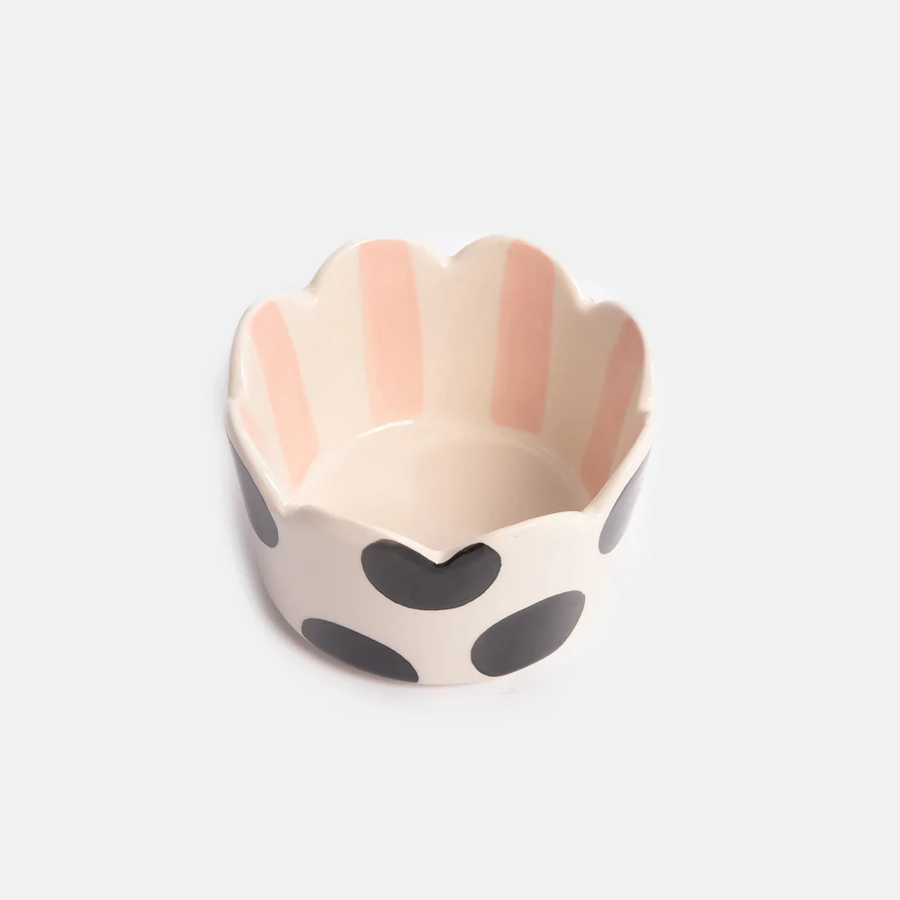 Mono Spot & Pink Stripe Scalloped Trinket Dish - Image 2