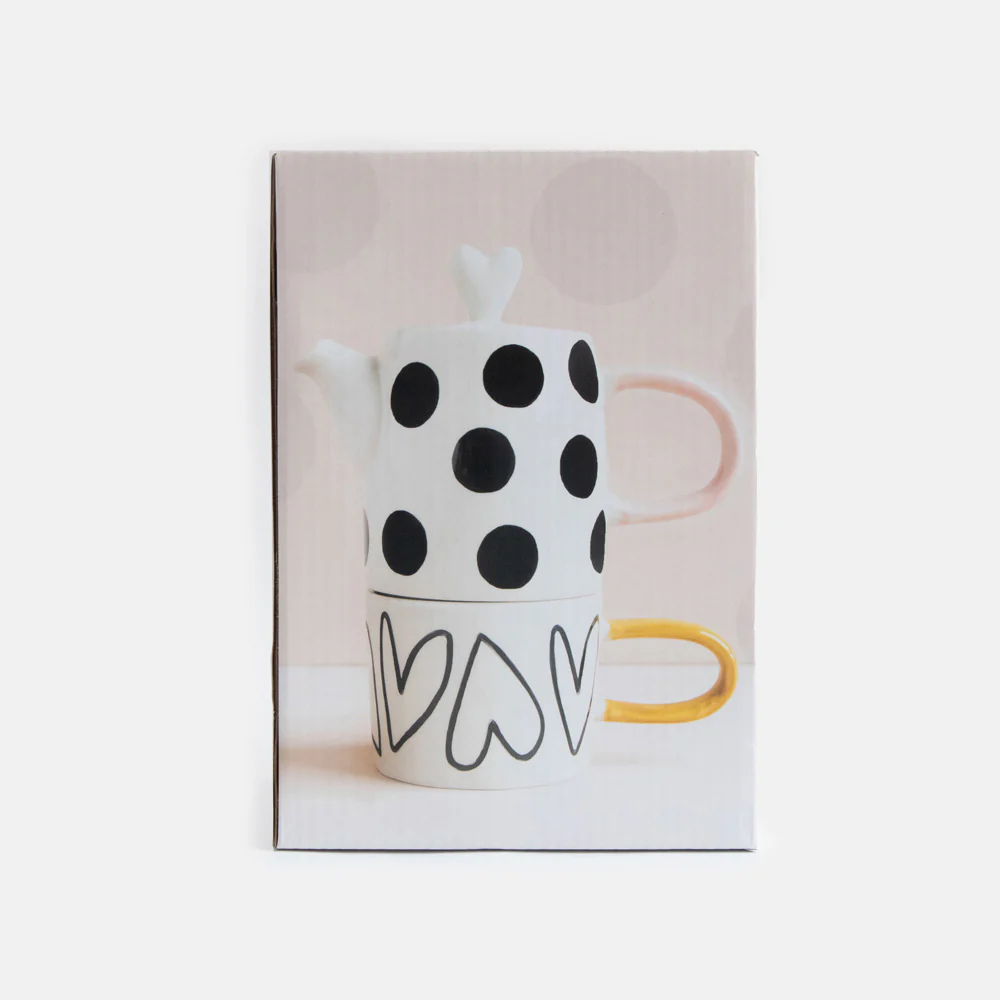 Mono Spots/Hearts Ceramic Teapot & Mug Set - Image 4
