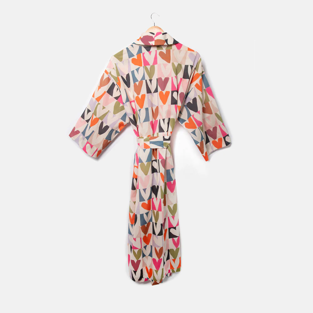 Multi Checkmate Hearts Cotton Dressing Gown - Image 3