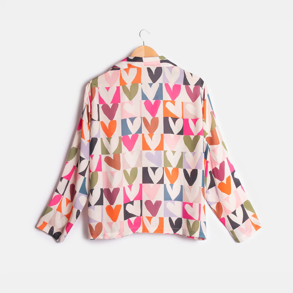 Multi Colour Block Hearts Pyjama Shirt - Image 4
