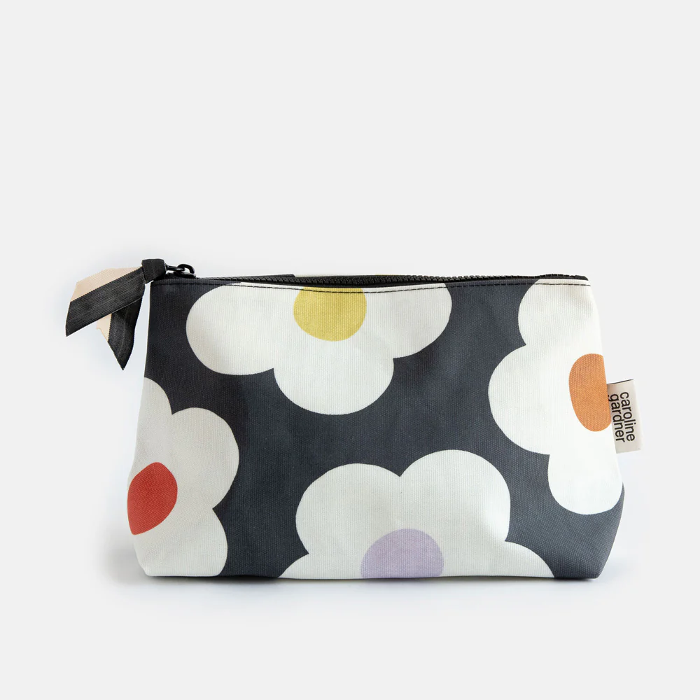 Multi Flower Charcoal Coated Canvas Beauty Bag - Image 2