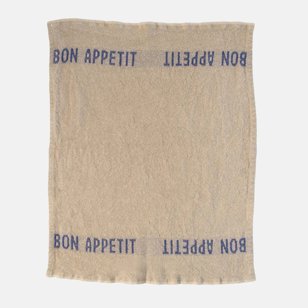 Natural/Blue Bon Appetit Linen Napkins Set of 4 - Image 2