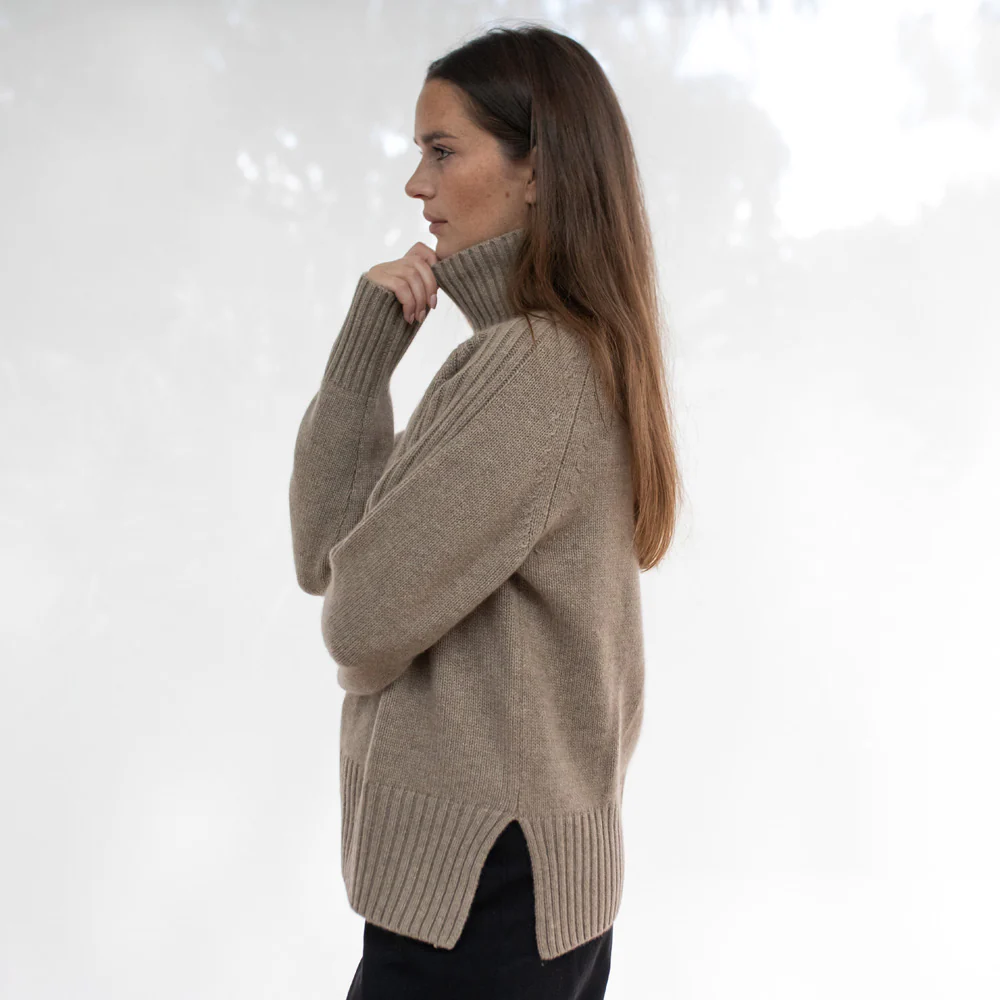 Natural Brown High Neck Cashmere Jumper - Image 3