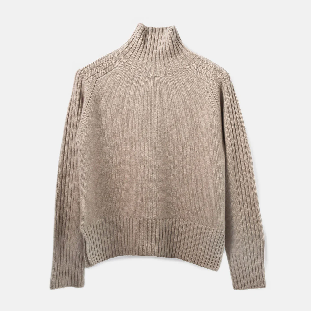 Natural Brown High Neck Cashmere Jumper - Image 4