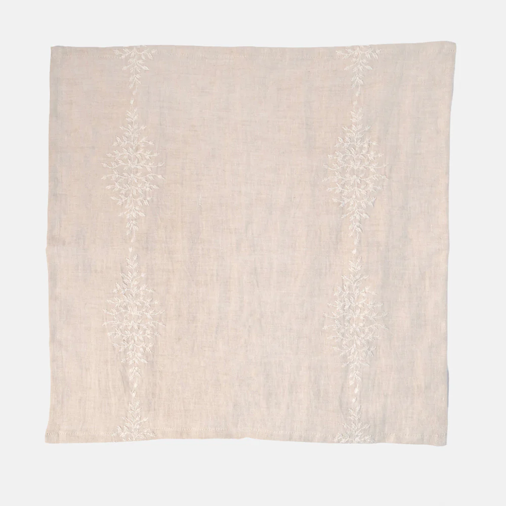 Natural/White Embroidered Linen Napkins Set of 4 - Image 2