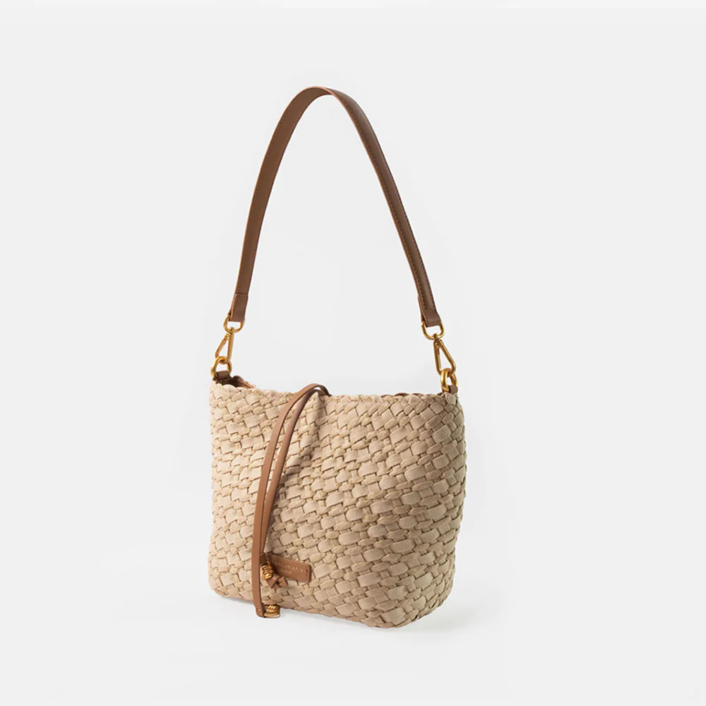 Natural Woven Straw/Canvas Mercy Bag - Image 5