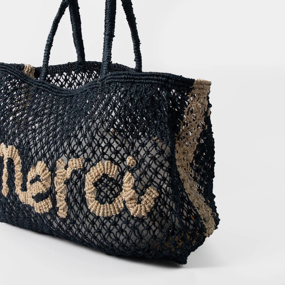Navy Blue Merci Jute Shopper Bag - Image 2