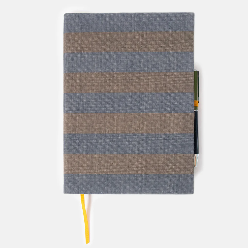 Navy/Khaki Stripe Casebound Notebook & Pen Set - Image 5