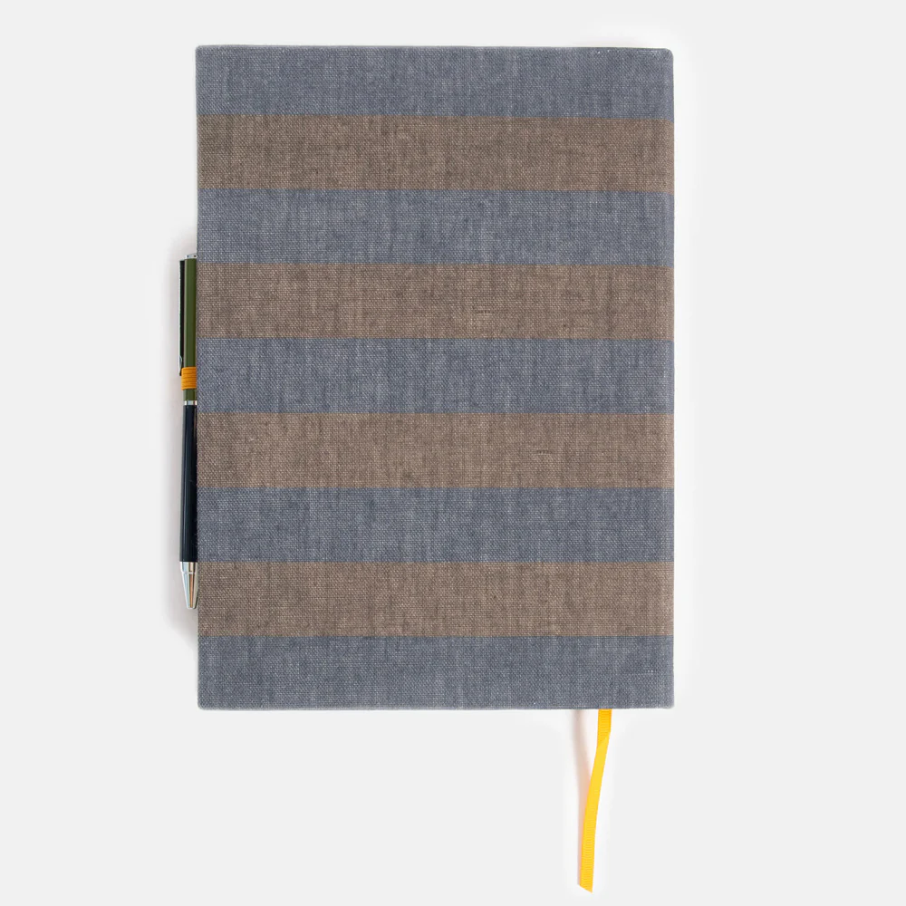 Navy/Khaki Stripe Casebound Notebook & Pen Set - Image 6