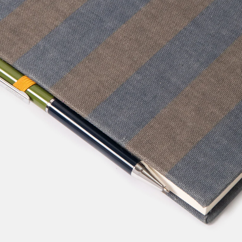 Navy/Khaki Stripe Casebound Notebook & Pen Set - Image 8