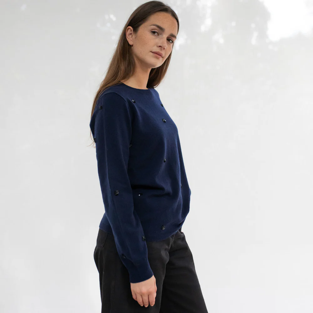 Navy Sequin Cashmere Blend Jumper - Image 3