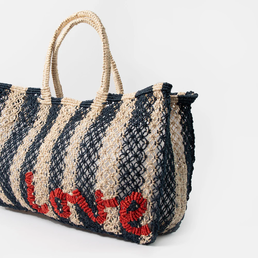 Navy Striped Love Jute Shopper Bag - Image 2