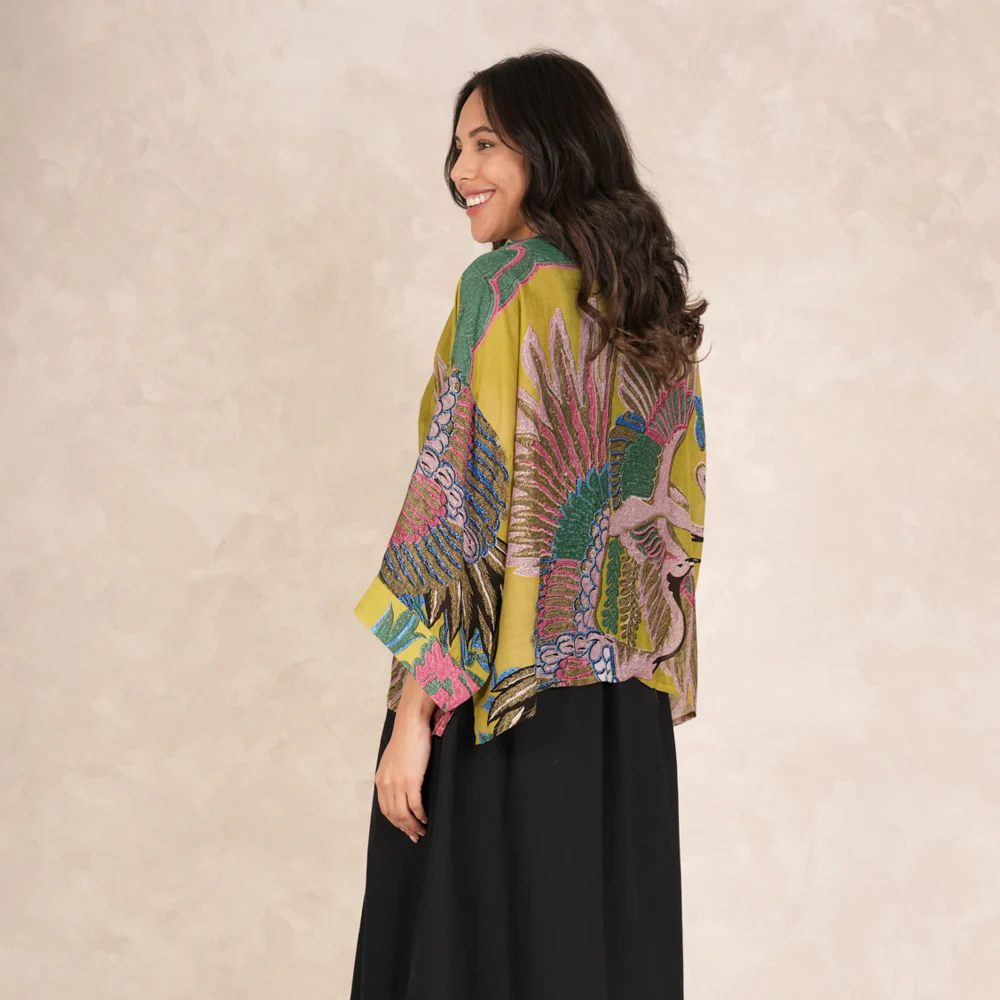 Olive Crane Short Kimono - Image 2