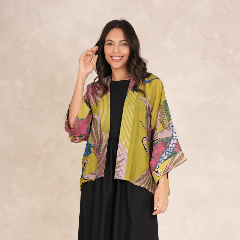 Olive Crane Short Kimono - Image 3