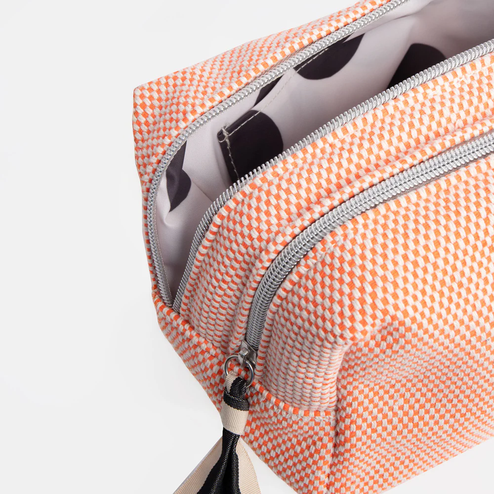 Orange Woven Check Large Travel Wash Bag - Image 2