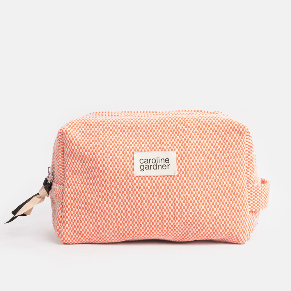 Orange Woven Check Large Travel Wash Bag - Image 3