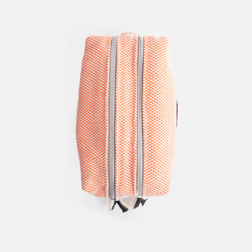 Orange Woven Check Large Travel Wash Bag - Image 4