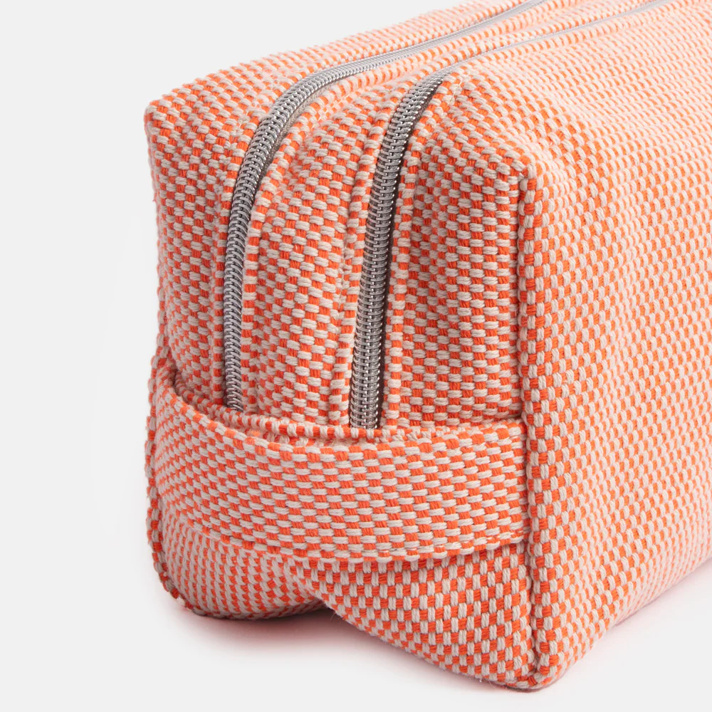 Orange Woven Check Large Travel Wash Bag - Image 5