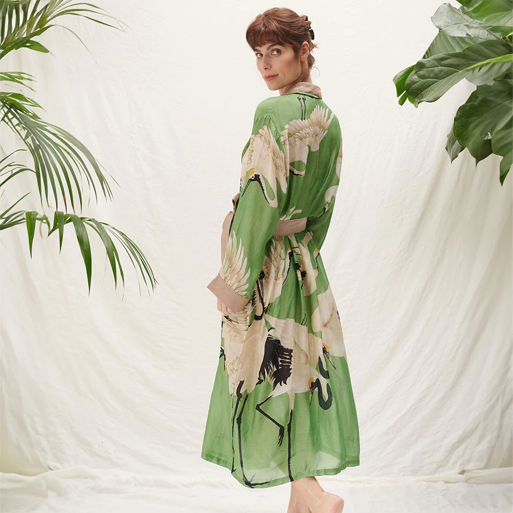 Pea Green Stork Dressing Gown - Image 2