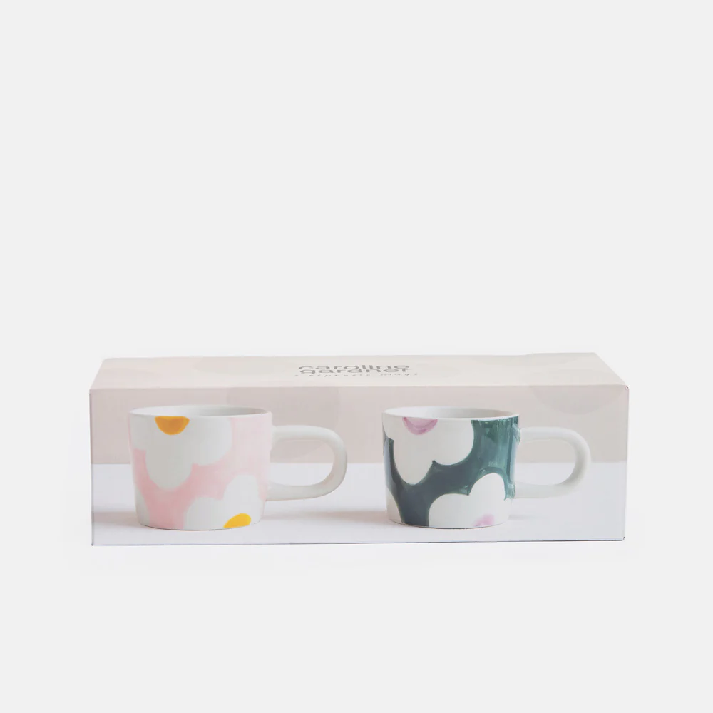 Pink/Green Flower Set of 2 Espresso Cups - Image 2