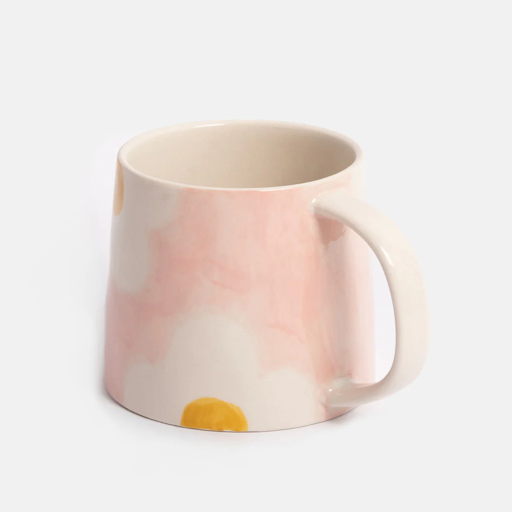 Pink/Mustard Flower Large Ceramic Mug - Image 3