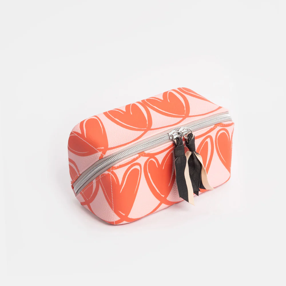 Pink/Orange Lopped Hearts Flat Lay Cosmetic Bag - Image 3