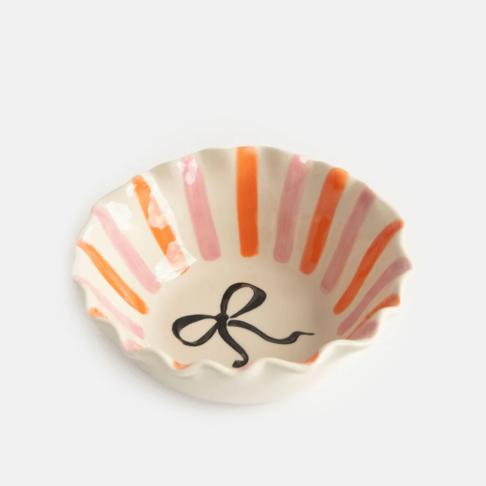 Pink/Orange Stripe Bow Scallop Edge Cereal Bowl - Image 3