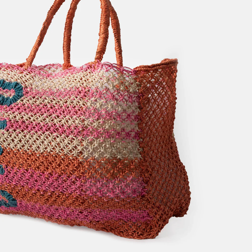 Pink/Orange Stripe Ciao Jute Shopper Bag - Image 2