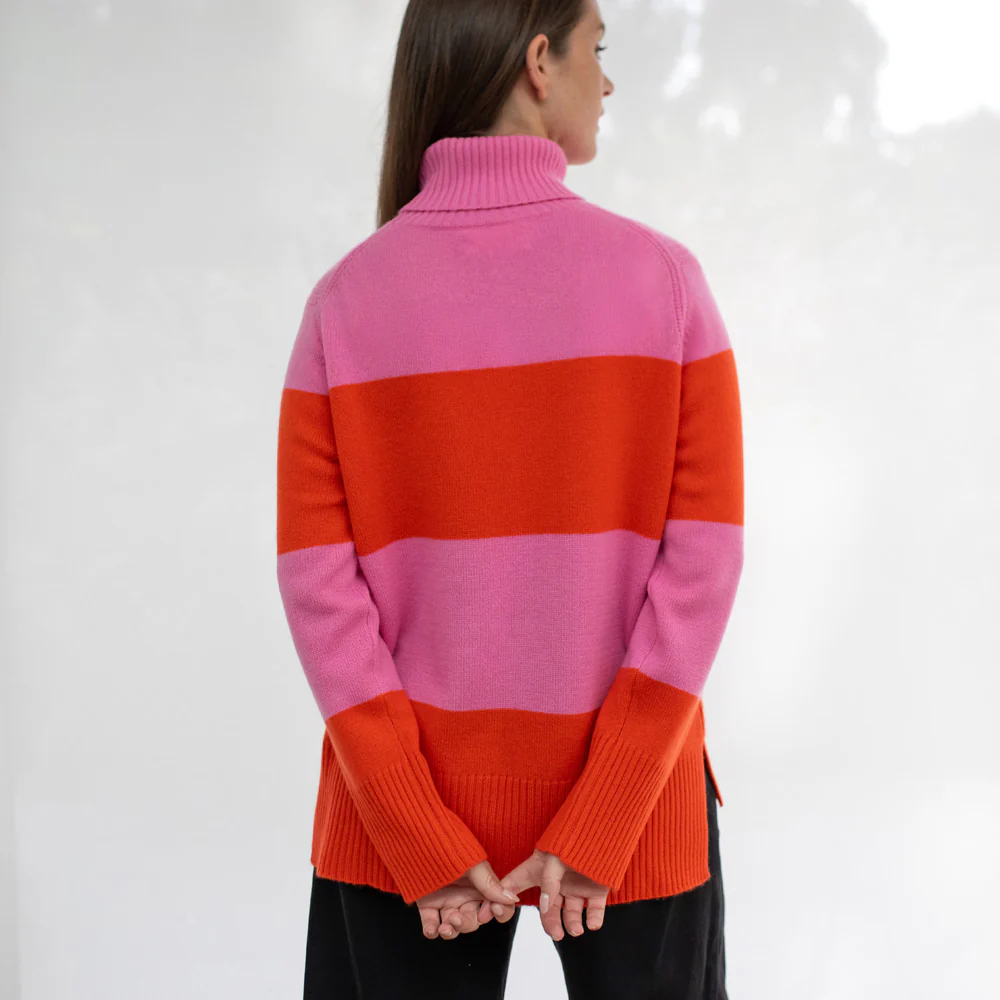 Pink/Orange Wide Stripe Cashmere Jumper - Image 2