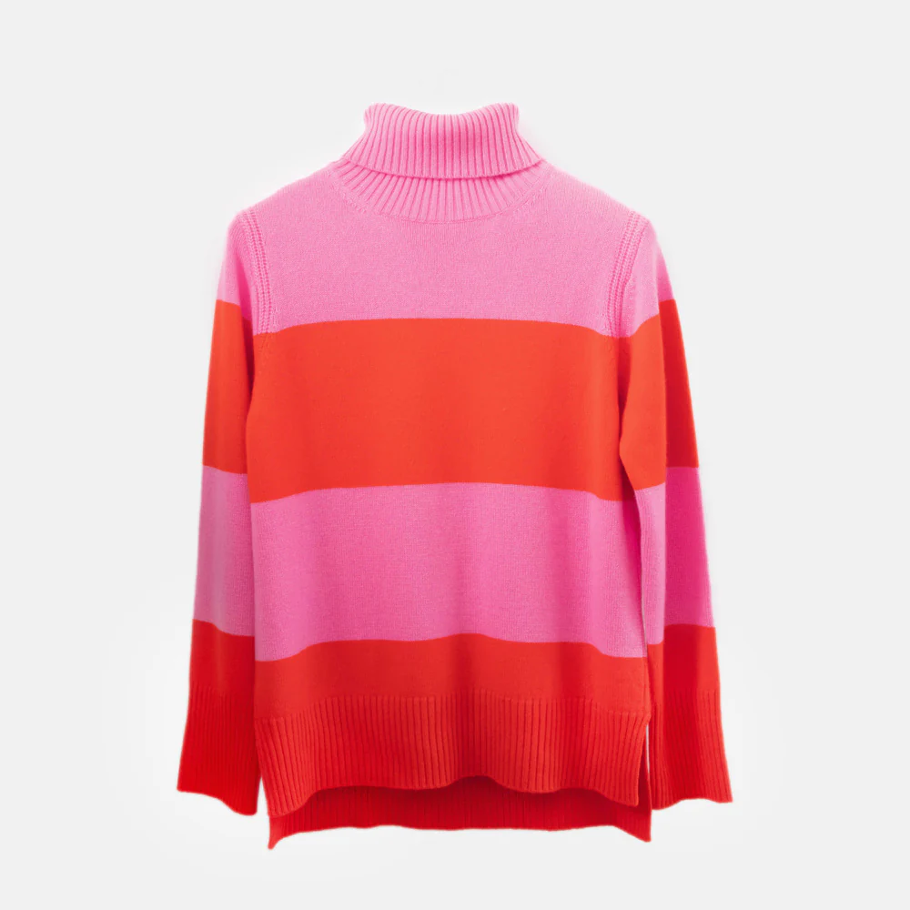 Pink/Orange Wide Stripe Cashmere Jumper - Image 5