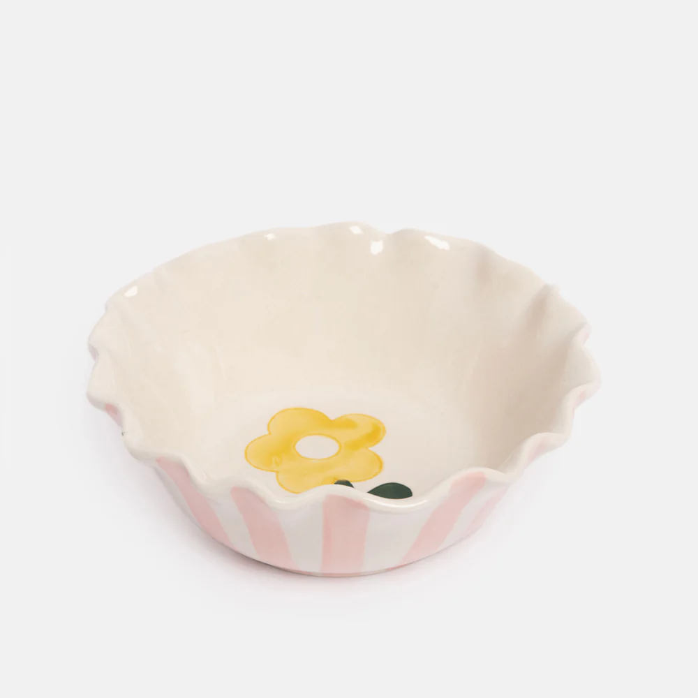 Pink Stripe Flower Scalloped Cereal Bowl - Image 3