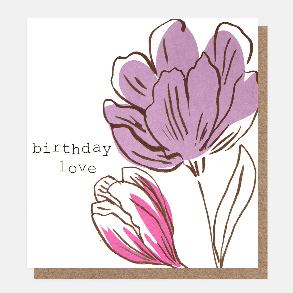Purple Flower & Pink Lily Birthday Card