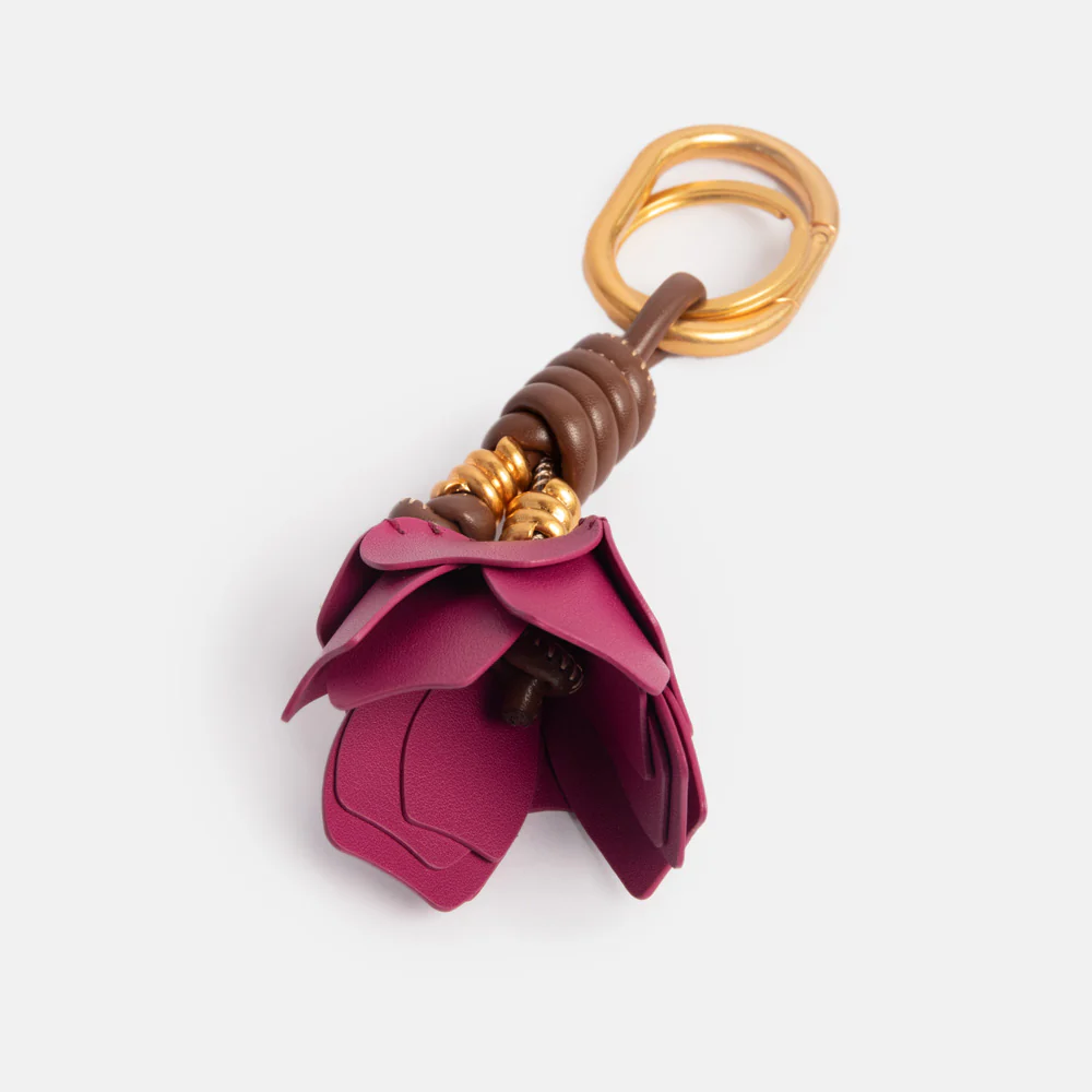 Raspberry Leather Flower Bag Charm - Image 2