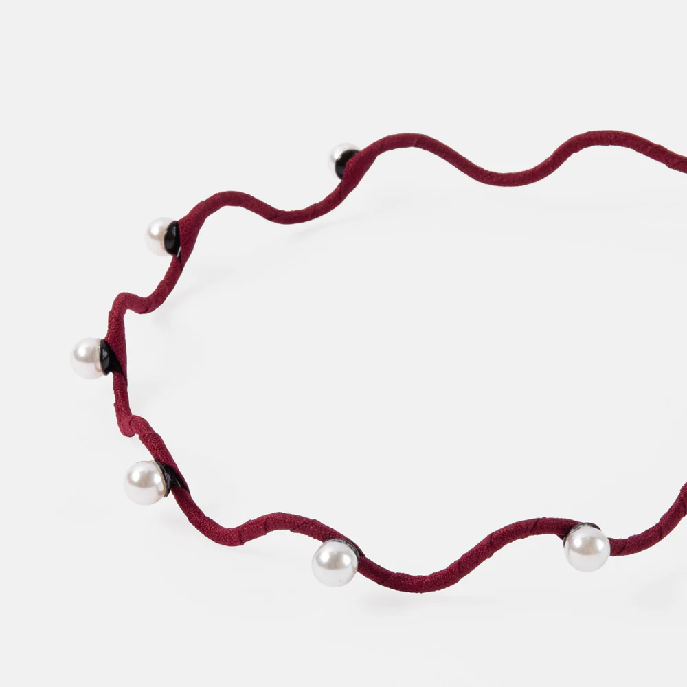 Red Wavy Pearls Thin Headband - Image 2