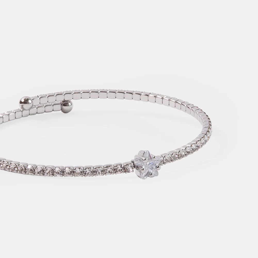 Silver Crystal Star Slim Bangle - Image 2