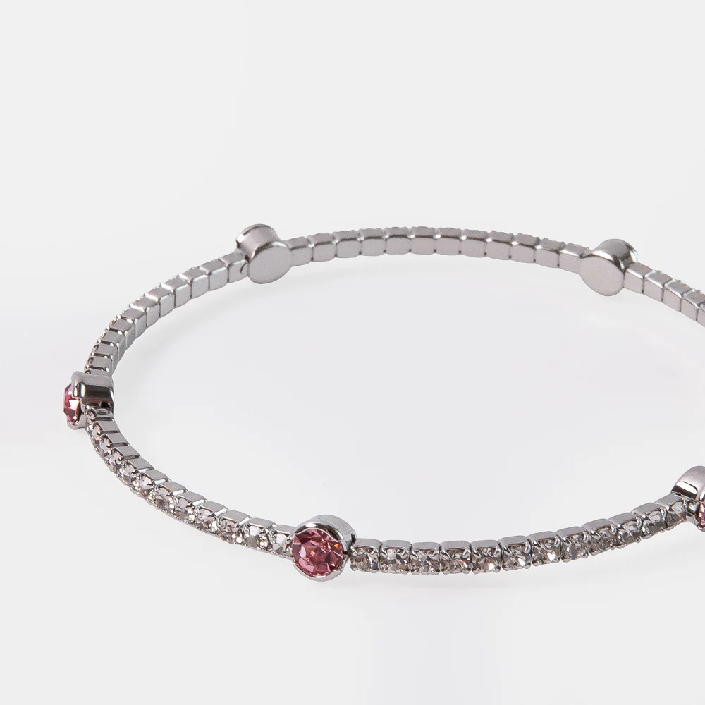 Silver & Pink Crystal Slim Bangle - Image 2
