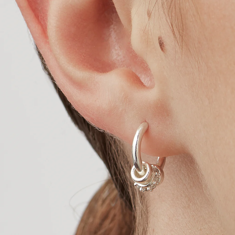 Silver Triple Disc Hoop Earrings - Image 2