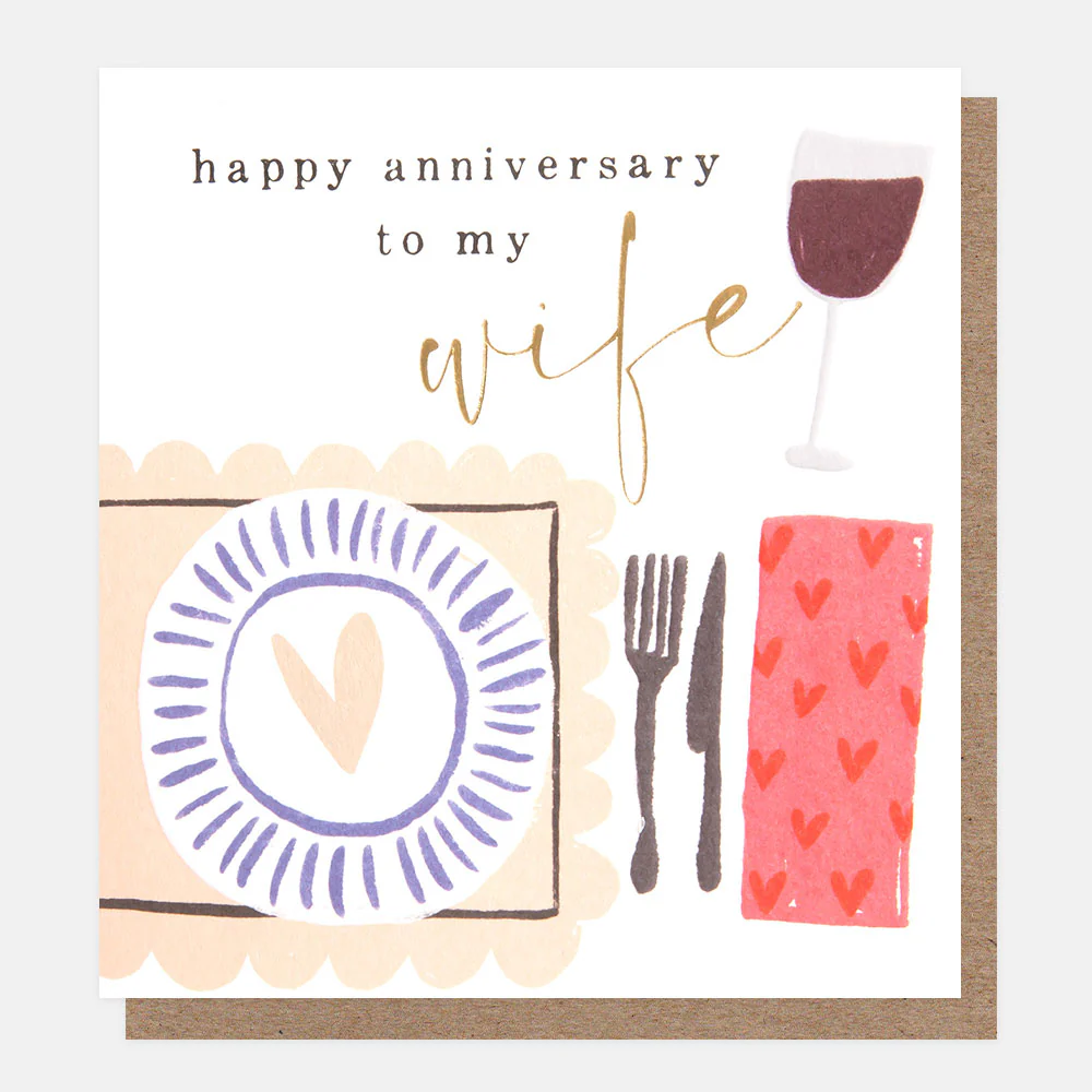 Table With Wine Anniversary Card For Wife