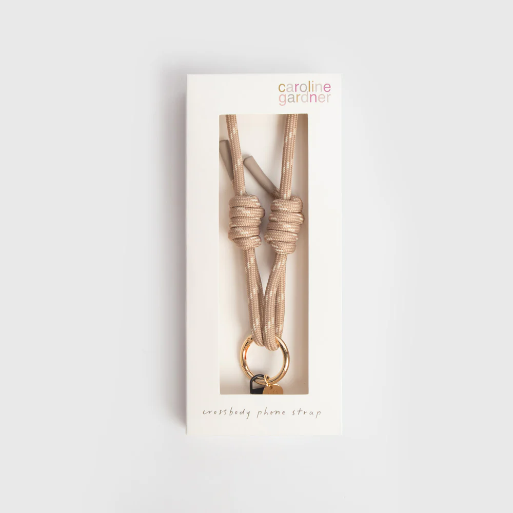 Taupe/White Cord Crossbody Phone Strap - Image 2