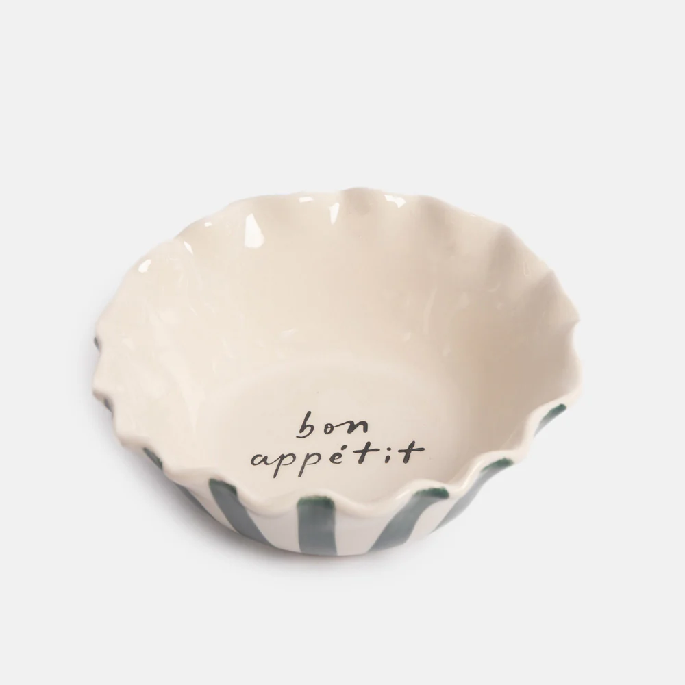 Teal Stripe Scallop Edge 'Bon Appetit' Cereal Bowl - Image 3