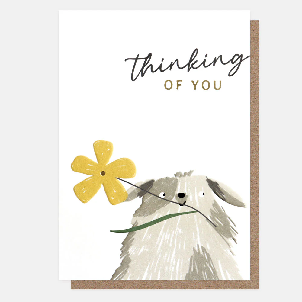 Dog with Flower Thinking Of You Card