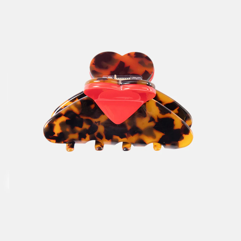Tortoiseshell & Red Heart Hair Claw - Image 3