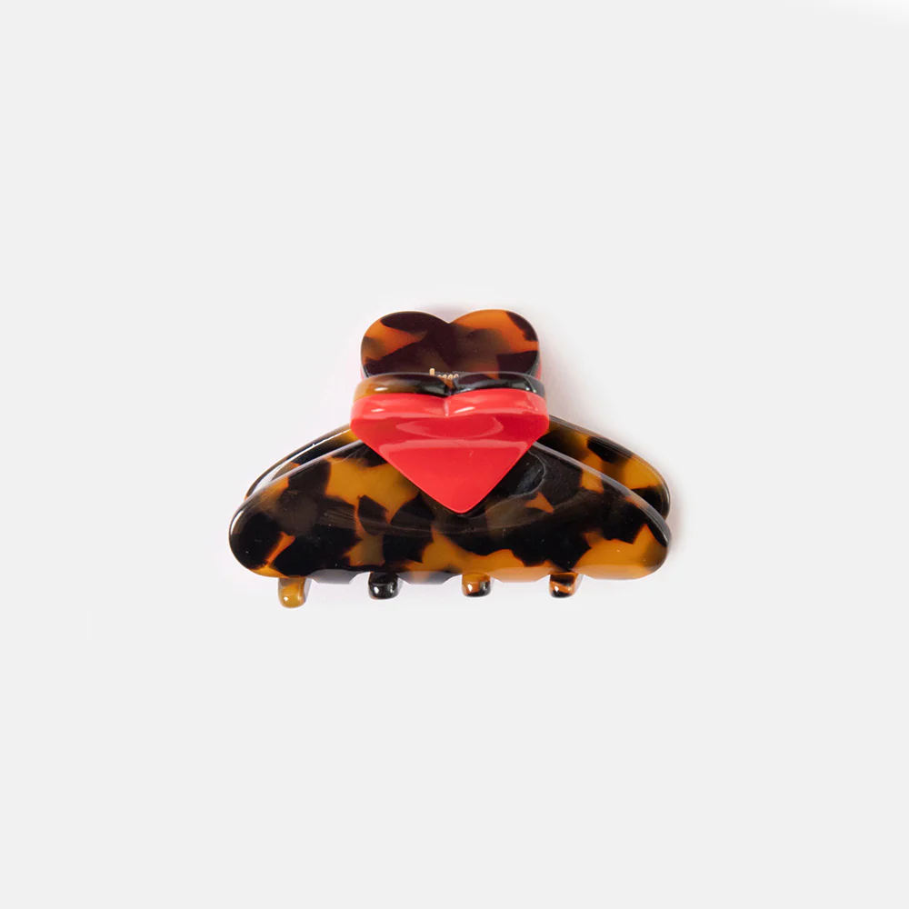 Tortoiseshell & Red Heart Mini Hair Claw