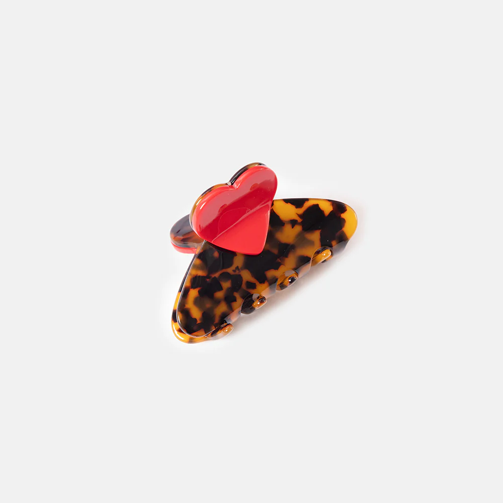 Tortoiseshell & Red Heart Mini Hair Claw - Image 3