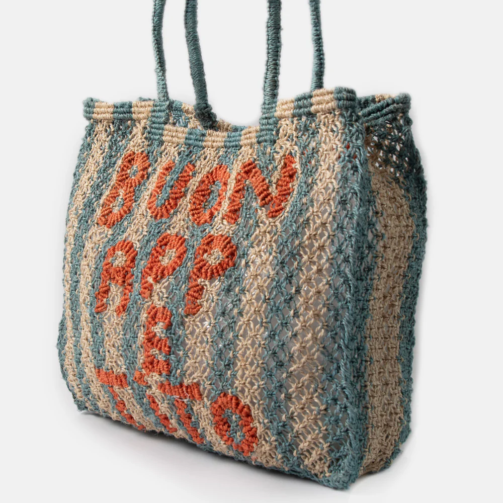 Turquoise Stripe Buon Appetito Jute Shopper Bag - Image 2