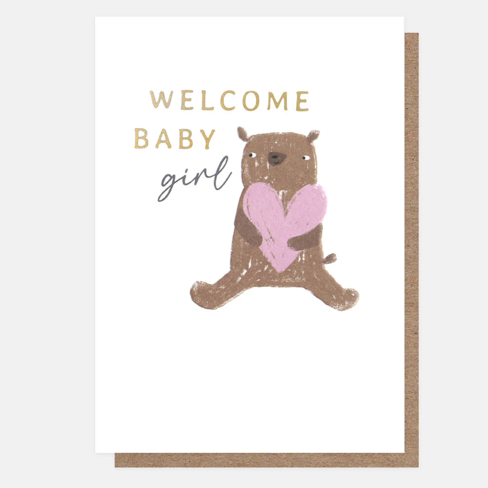 Bear & Heart Welcome New Baby Girl Card