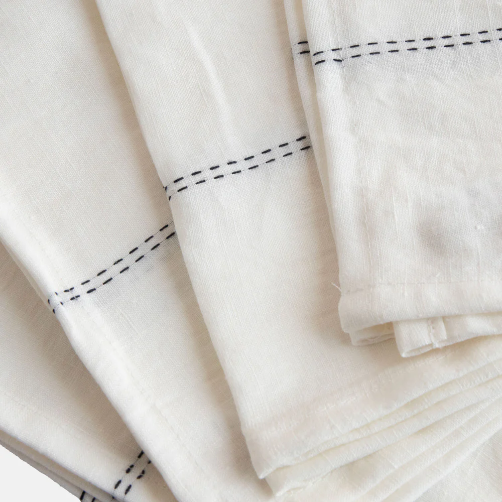 White/Black Linen Napkins Set of 4 - Image 3