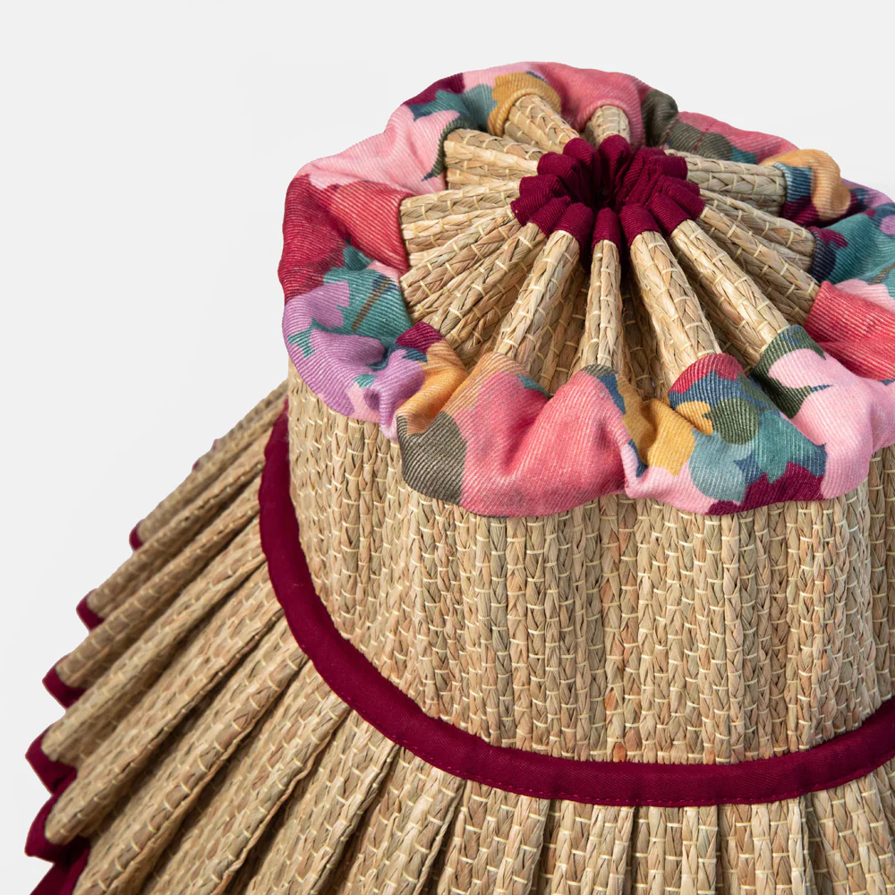 Wine/Natural Straw Capri Pleated Hat - Image 2