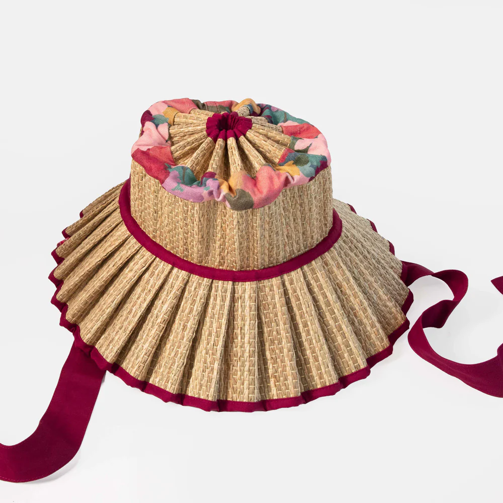 Wine/Natural Straw Capri Pleated Hat - Image 4